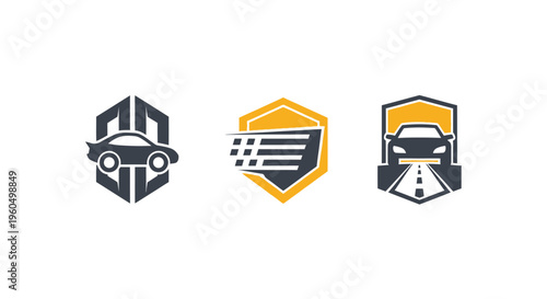 Car Service Icons: Auto Repair, Speed, and Road Safety Logos