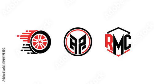 Car Wheel, Monogram, and Hexagon Logo Set: Speed, Identity, and Branding