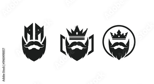 Bearded Man King Crown Logo Icons Set