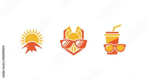 Summer Icons: Sun, Sunglasses, and Refreshing Drink