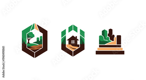 Eco-friendly Cityscape and Nature Landscape Icons Set