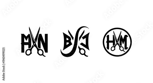 Monogram Scissors Logo Set: MN, BJ, HM