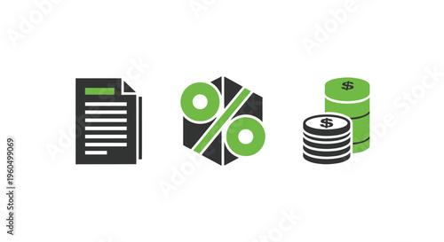 Financial Icons: Document, Percentage and Coins - Business Concept