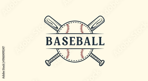 Baseball Logo Emblem with Crossed Bats and Ball, Vintage Sport Graphic