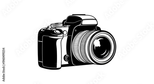 Black and White DSLR Camera with Lens, Professional Photography Equipment