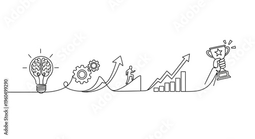 Business Growth Concept: Idea to Success with Trophy