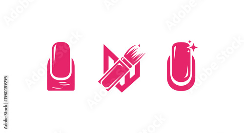 Nail Art Icons: Manicure, Brush, Sparkle - Pink Vector Graphics