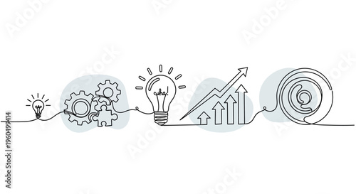 Continuous line drawing of business growth, ideas, and process