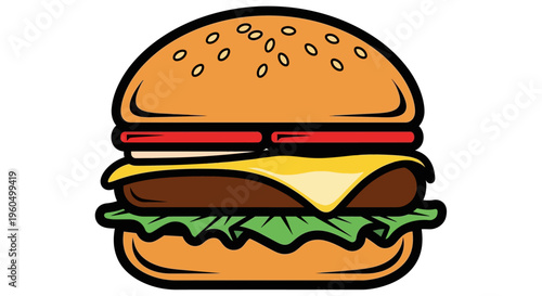 Delicious Hamburger with Cheese, Lettuce, Tomato, and Sesame Seed Bun