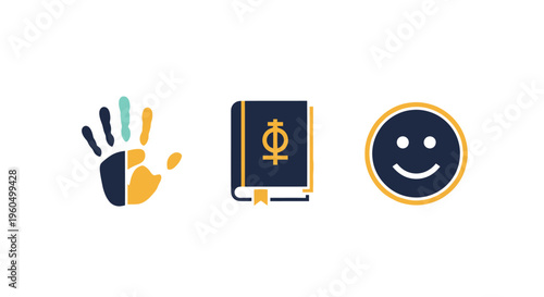 Diversity Handprint, Christian Book, Smiley Face Icons - Unity and Positivity Concept