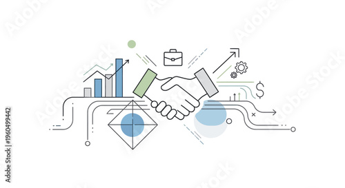 Business handshake agreement, partnership, growth charts, finance, strategy, success, teamwork