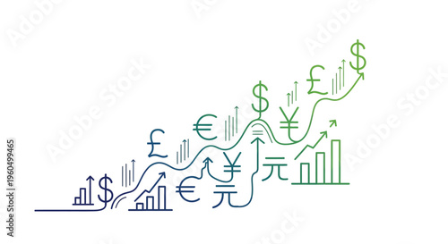 Global Currency Growth Chart: Forex Market Upward Trend with Financial Symbols