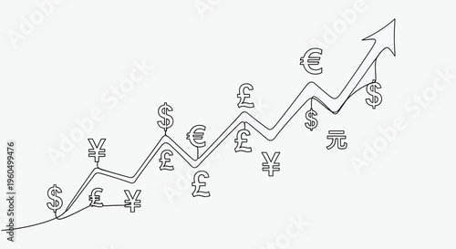 Global Currency Symbols Ascending on Financial Growth Chart, Business Success Concept