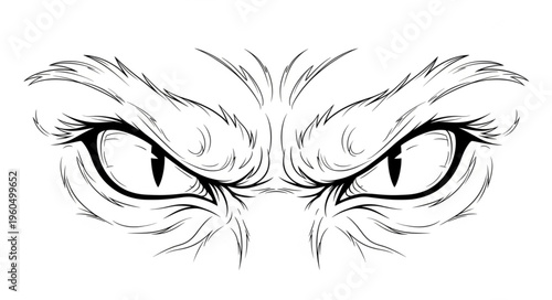 Eyes with sharp black pupils.