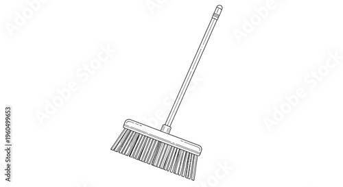 Broom Cleaning Tool Icon, Simple Line Art Illustration