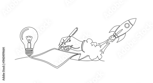 Startup Idea Launch: Hand Writing Rocket Launching From Paper