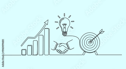 Business growth, partnership, and success concept with graph, handshake, and target