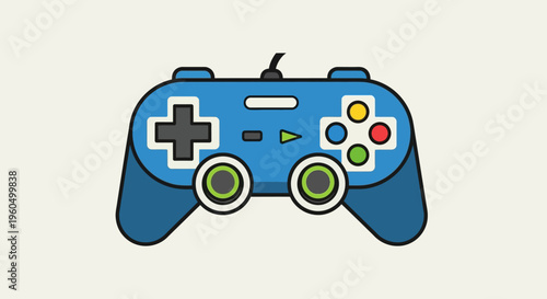 Blue Video Game Controller Icon, Retro Gaming Console Joystick, Digital Entertainment Symbol