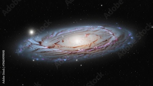 Spiral Galaxy with Bright Core and Satellite Star in Deep Space