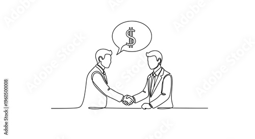 Businessmen shaking hands with dollar sign in speech bubble, partnership deal, financial agreement