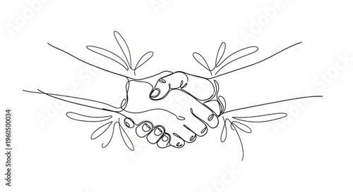 Minimalist handshake line art, symbolizing agreement, partnership, and success