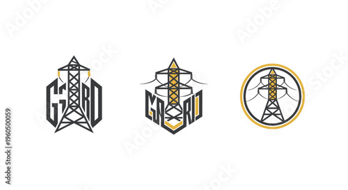 Electric Power Tower Logos: Modern Geometric Designs