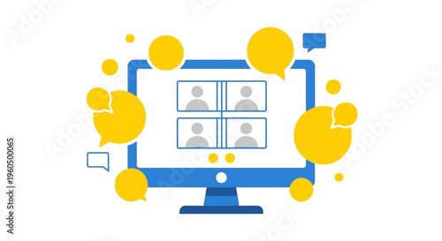 Online meeting concept: Video conference call with chat bubbles and connection dots