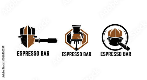 Espresso Bar Logo Set - Coffee Machine Portafilter and Dripping Coffee Design