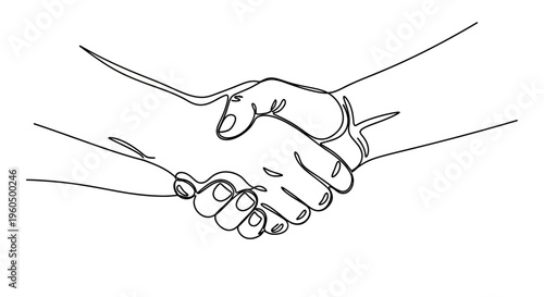 Close-up of two hands shaking in a simple line art style, symbolizing agreement and partnership.