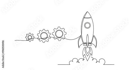 Rocket Launch with Gears: Concept of Business Growth, Innovation, and Startup