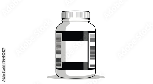 White plastic vitamin bottle with a ribbed screw cap and a large black label area for healthcare and pharmaceutical branding.