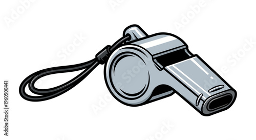 Silver Referee Whistle with Lanyard on White Background - Sport Coaching Signal