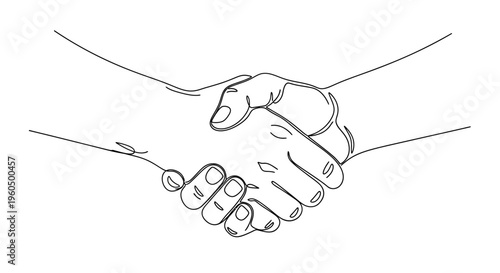 Handshake line drawing, symbol of agreement, partnership, and trust