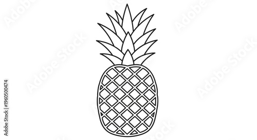 Simple Line Art Pineapple Icon Isolated on White Background