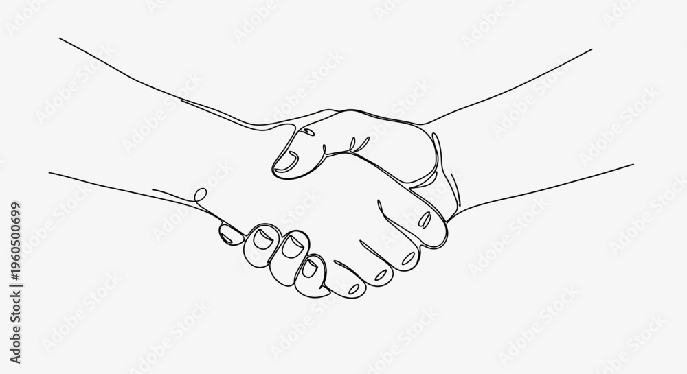 Fototapeta premium Handshake line art, partnership and agreement concept, simple black and white illustration
