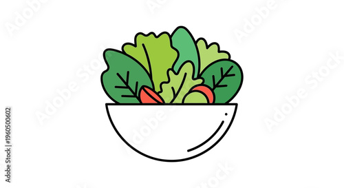 Fresh Salad Bowl Icon: Healthy Eating, Organic Food, Vegetarian Meal, Diet Concept