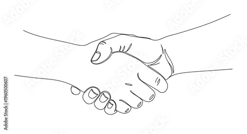 Business handshake line art, agreement, partnership, trust, cooperation, success, teamwork, deal