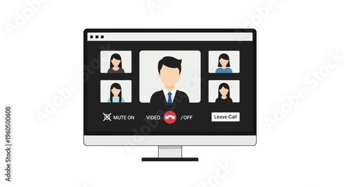 Online video conference call with diverse team members collaborating remotely on computer screen