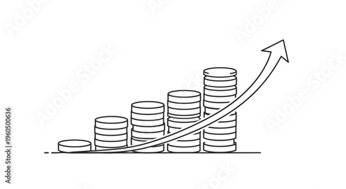 Increasing coins stack with upward arrow graph, business growth concept