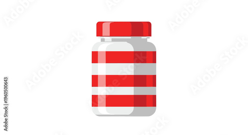 Glass jar featuring a vibrant red screw cap and bold horizontal red and white stripes for food product packaging.