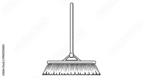 Simple Line Drawing of a Broom for Cleaning and Housekeeping