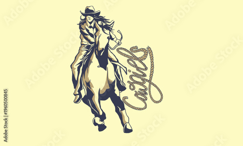 Vintage western cowgirl pinup set, stylish American retro women portraits