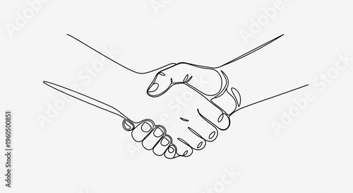 Handshake illustration, business partnership, agreement, trust, collaboration, single line drawing