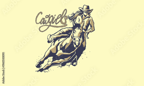 Vintage western cowgirl pinup set, stylish American retro women portraits