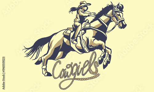 Vintage western cowgirl pinup set, stylish American retro women portraits