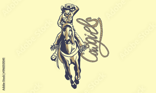 Vintage western cowgirl pinup set, stylish American retro women portraits