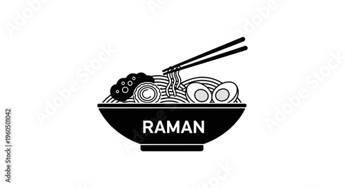 Ramen Bowl with Chopsticks and Egg - Minimalist Line Art Icon