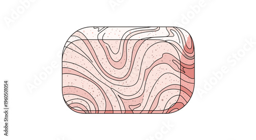 Bar of pink marbled soap with swirling patterns and small specks is shown in a clean vector illustration style on a plain white background.