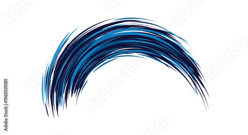 Dynamic thick blue brush stroke painted in a sweeping crescent arc with visible texture and shades of navy and azure.