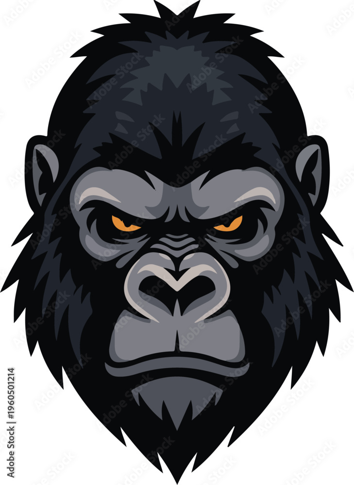 Obraz premium Aggressive Gorilla Head Illustration – Angry Gorilla Face Vector Graphic
